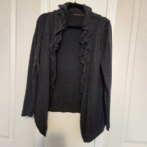 The Limited Y2K Light Charcoal Grey Open Front Casual Sweater Ruffles- L size